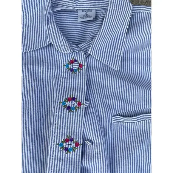 VTG 90 Capacity Women Large Embroidered flower Striped long sleeve shirt - Picture 2 of 4